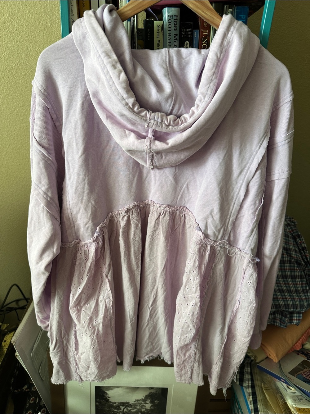 Light Lavender Hooded Pullover with Eyelet and Lightweight Cotton Tier Raw Seams - Picture 13 of 17